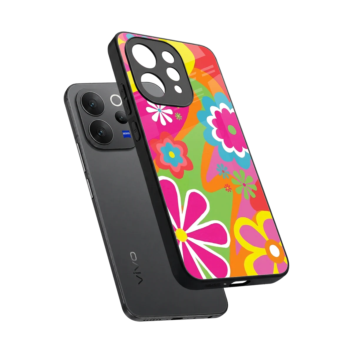 Floral Fusion sleek vivo v70 elite cover with tempered glass back and TPU edges