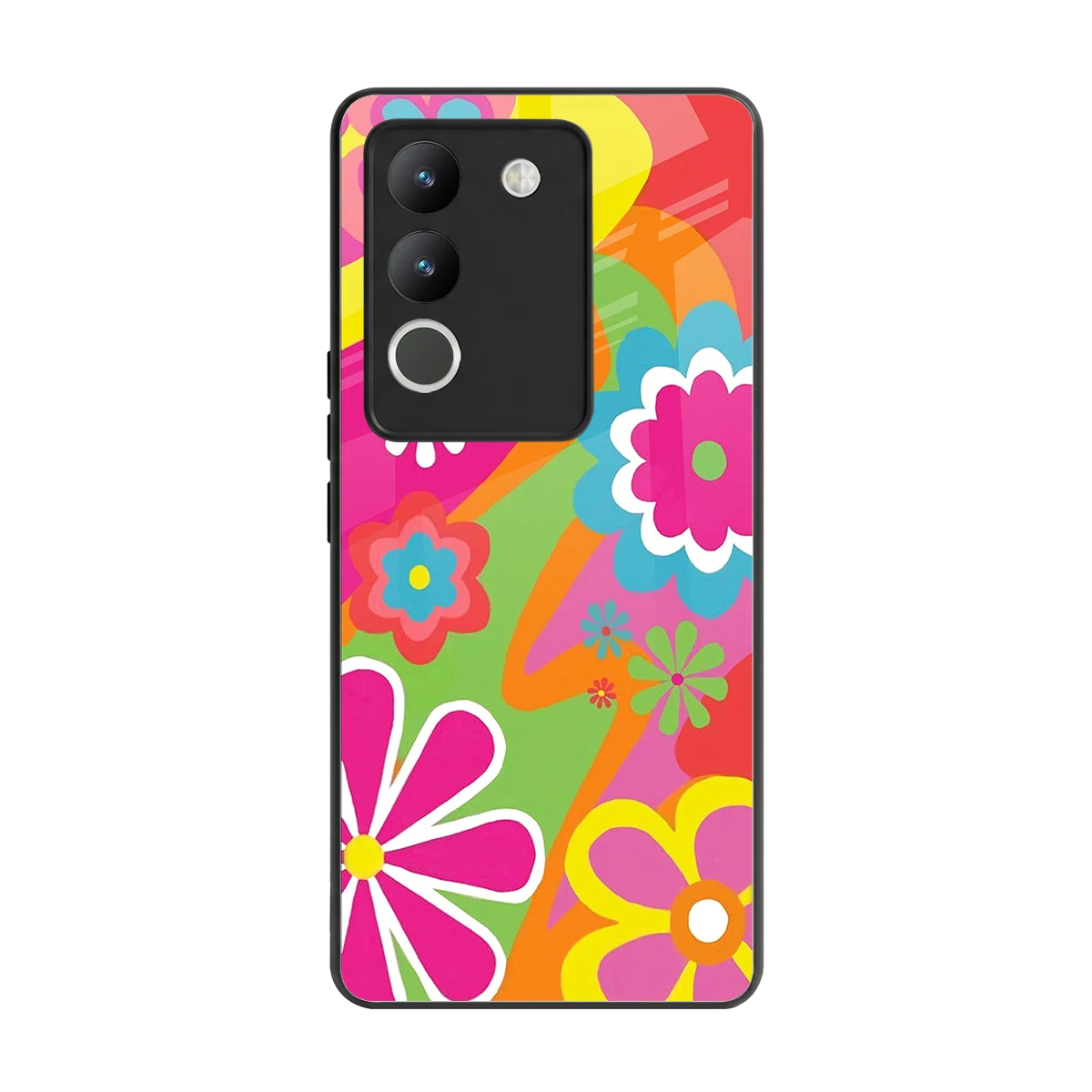 Floral Fusion back phone cover | glass case for vivo y200 5g
