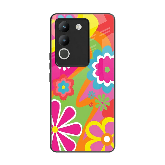 Floral Fusion back phone cover | glass case for vivo y200 5g