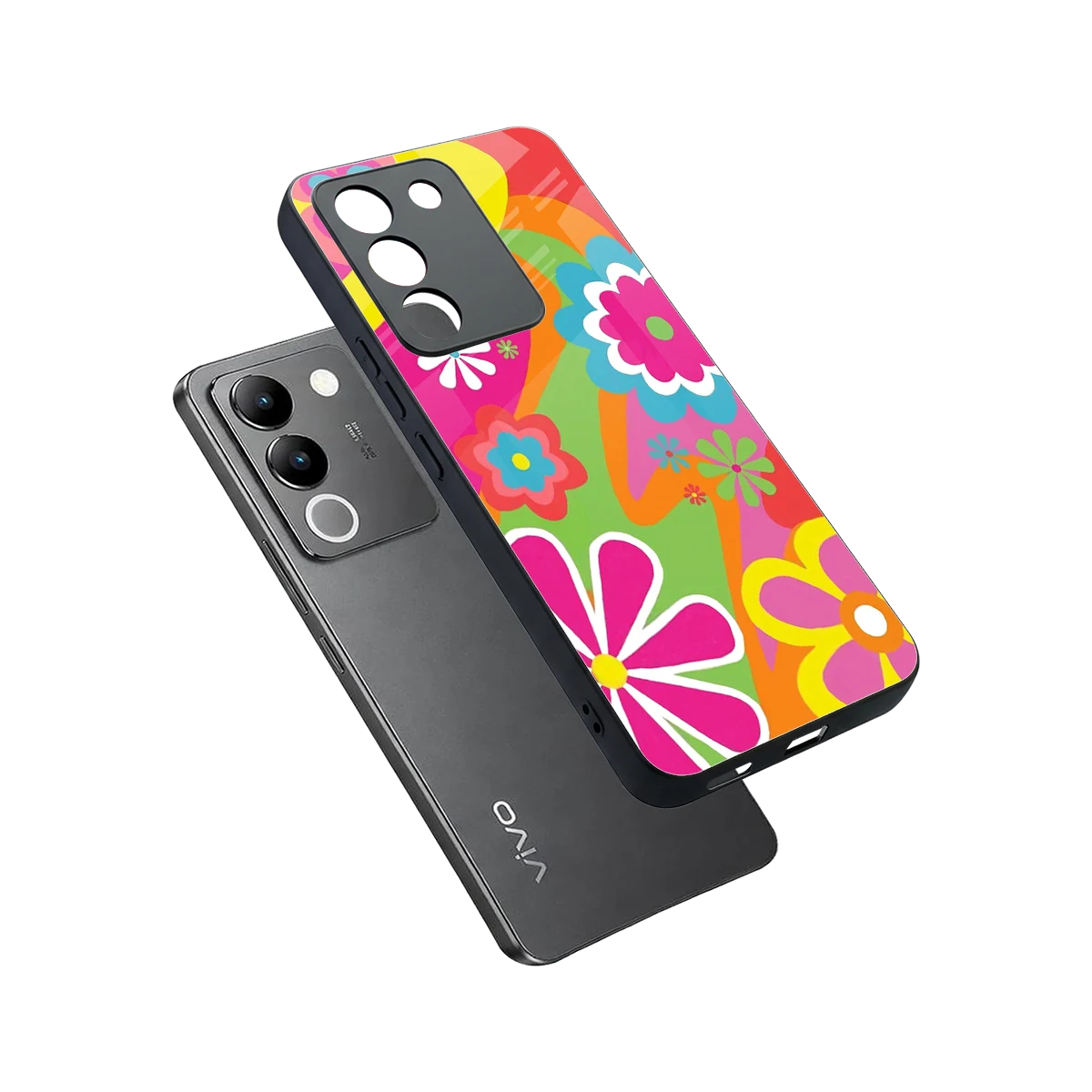Floral Fusion sleek vivo y200 5g cover with tempered glass back and TPU edges