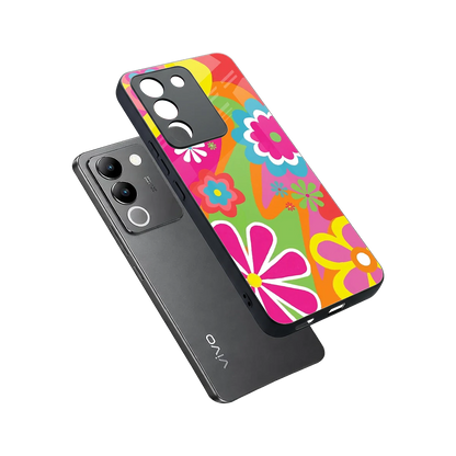Floral Fusion sleek vivo y200 5g cover with tempered glass back and TPU edges
