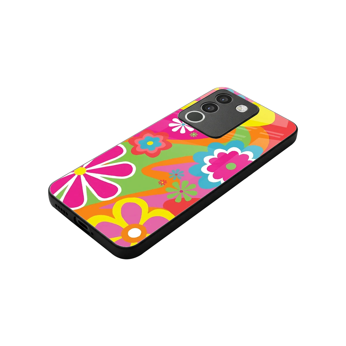 Floral Fusion stylish phone case for vivo y200 5g | glossy glass and slim fit