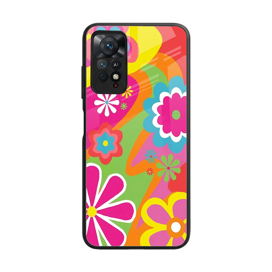 Floral Fusion back phone cover | glass case for redmi note 11 pro