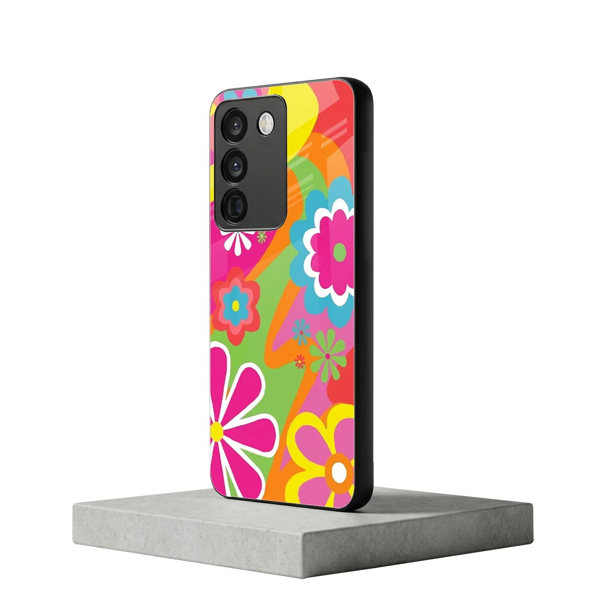 Floral Fusion vivo y200 5g mobile cover | shockproof glass phone case