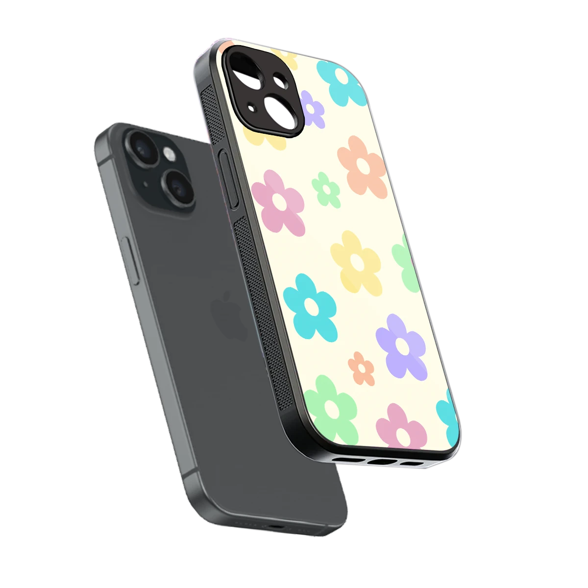 Floral Mosaic sleek iphone 13 cover with tempered glass back and TPU edges