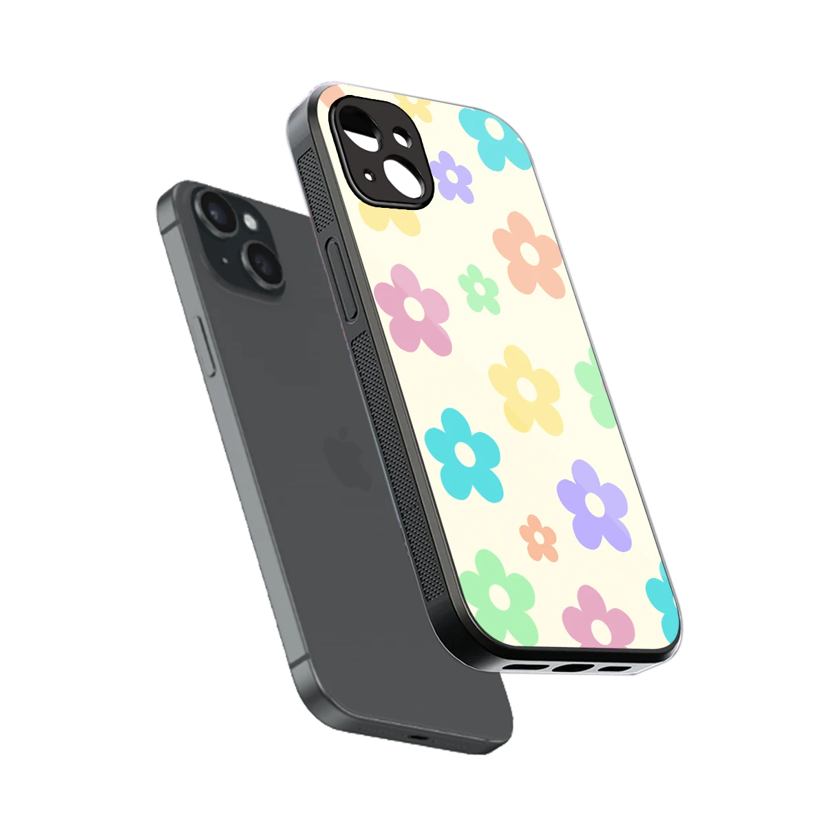 Floral Mosaic sleek iphone 15 plus cover with tempered glass back and TPU edges