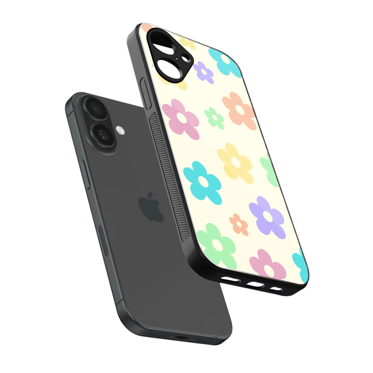 Floral Mosaic sleek iPhone 16 cover with tempered glass back and TPU edges
