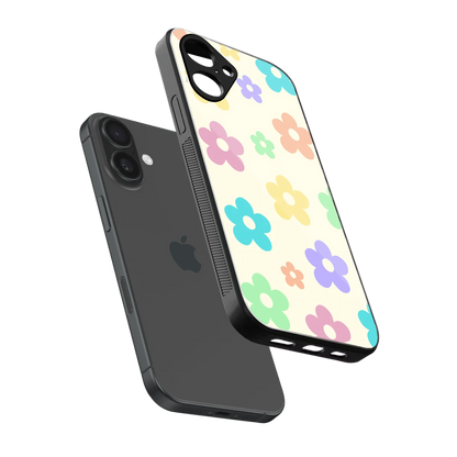 Floral Mosaic sleek iPhone 16 cover with tempered glass back and TPU edges
