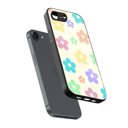 Floral Mosaic sleek iphone 16e cover with tempered glass back and TPU edges