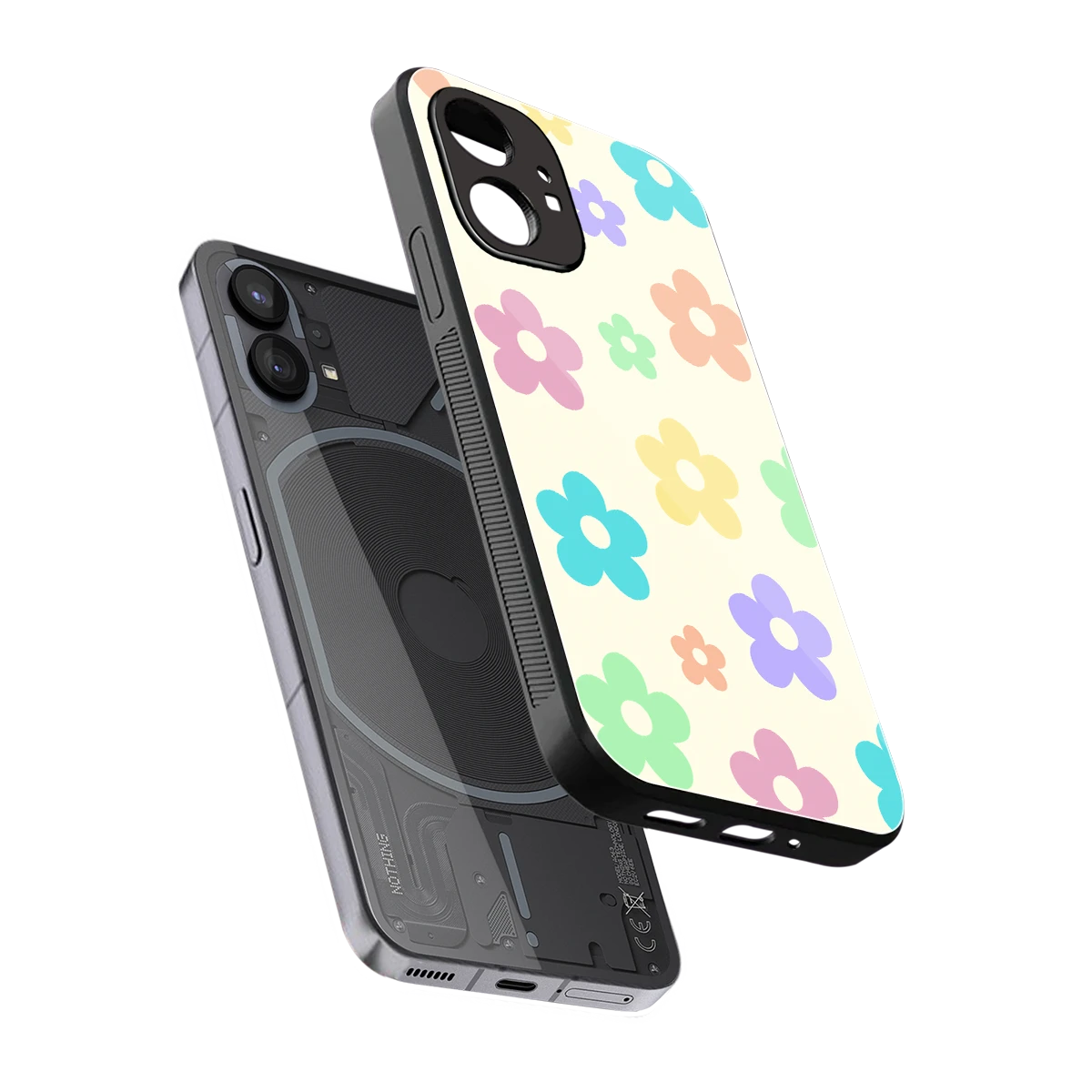 Floral Mosaic sleek nothing phone 1 cover with tempered glass back and TPU edges