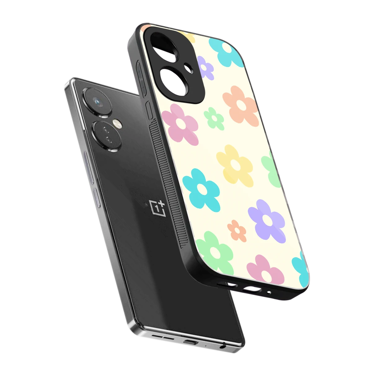 Floral Mosaic sleek oneplus nord ce 3 cover with tempered glass back and TPU edges