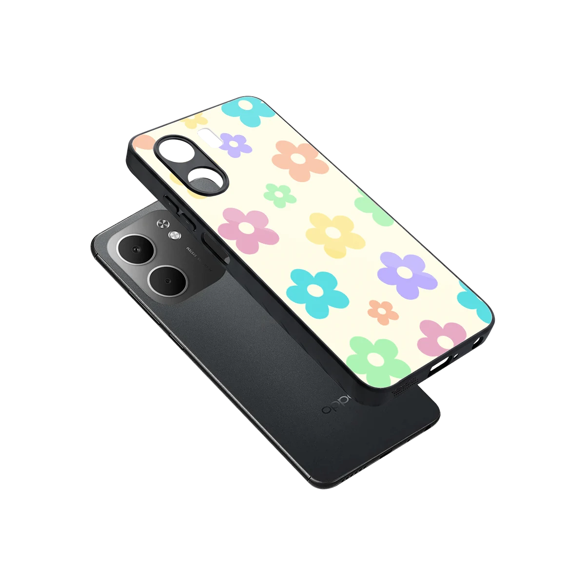 Floral Mosaic sleek oppo a5x 5g cover with tempered glass back and TPU edges