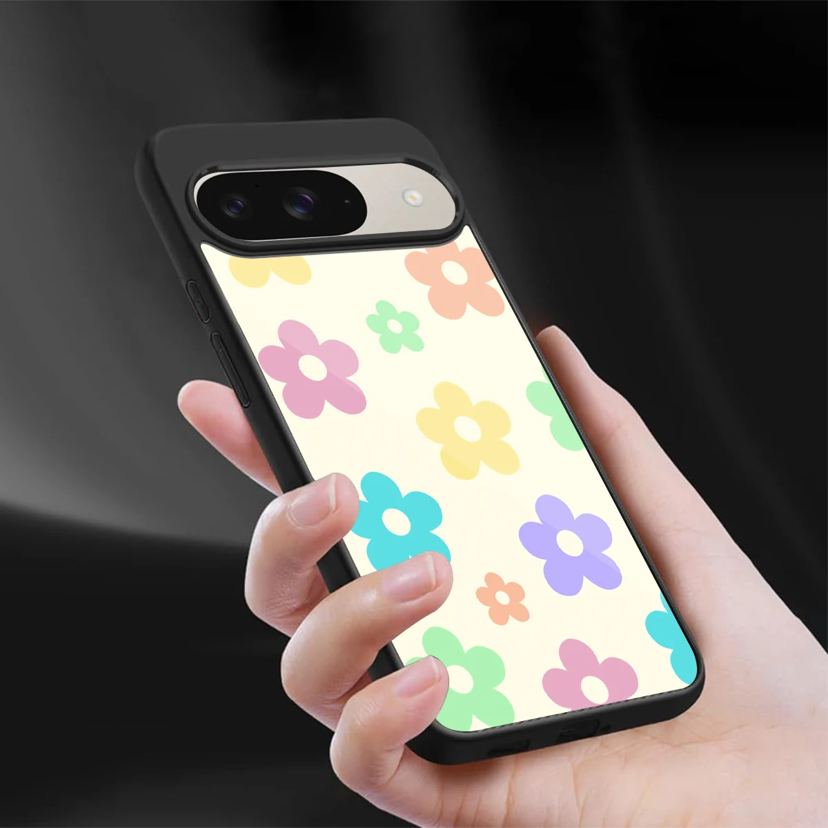 Floral Mosaic sleek google pixel 9 cover with tempered glass back and TPU edges