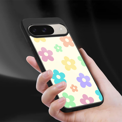Floral Mosaic sleek google pixel 9 cover with tempered glass back and TPU edges