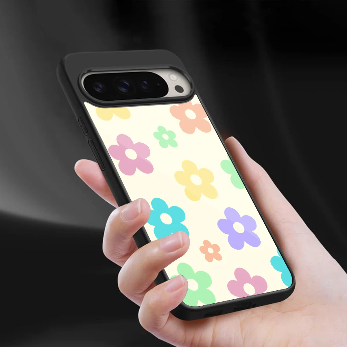 Floral Mosaic sleek google pixel 9 pro cover with tempered glass back and TPU edges
