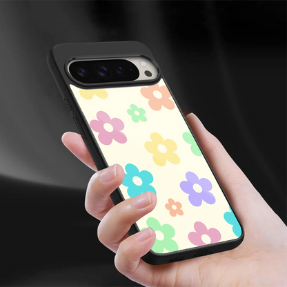 Floral Mosaic sleek google pixel 9 pro cover with tempered glass back and TPU edges