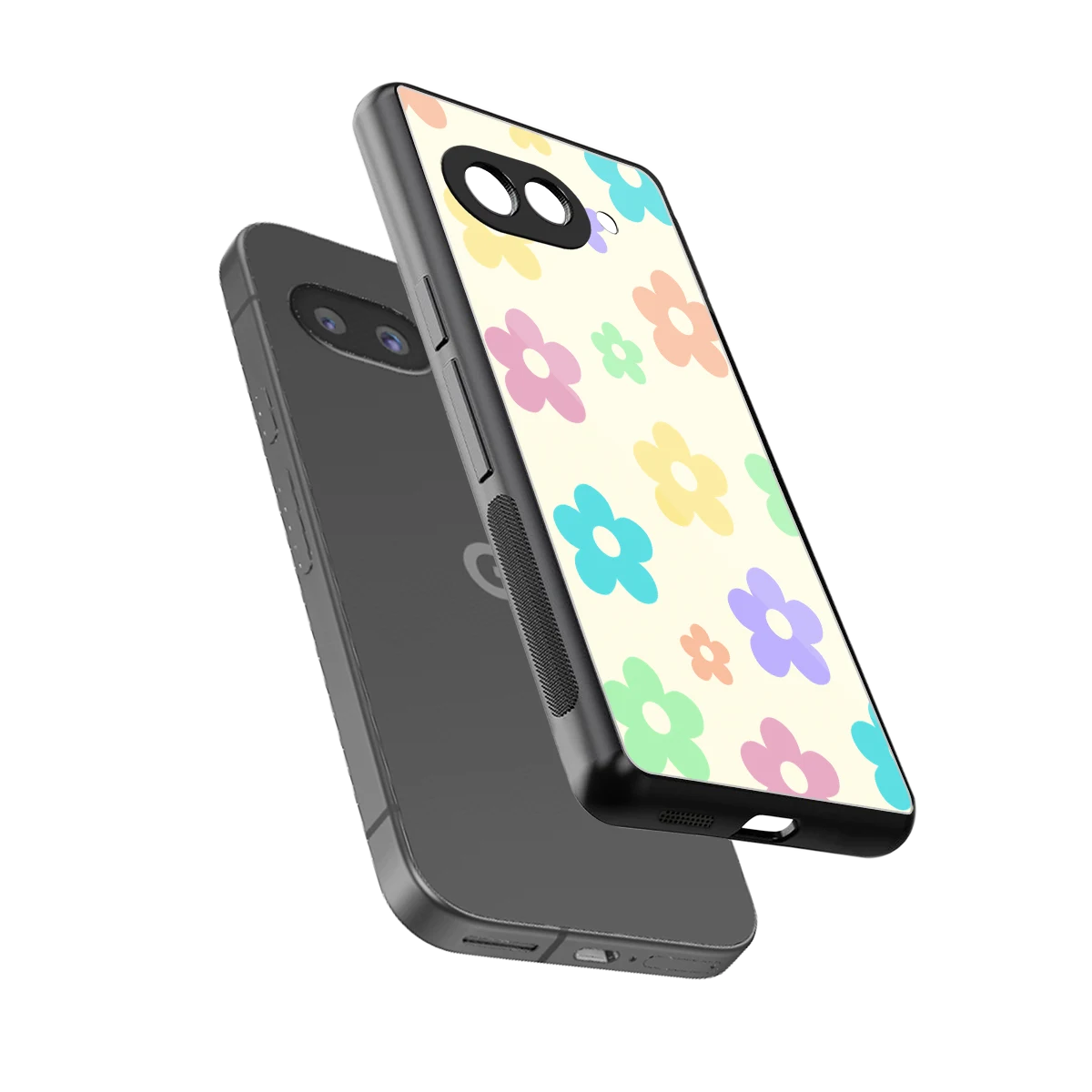 Floral Mosaic sleek google pixel 9a cover with tempered glass back and TPU edges