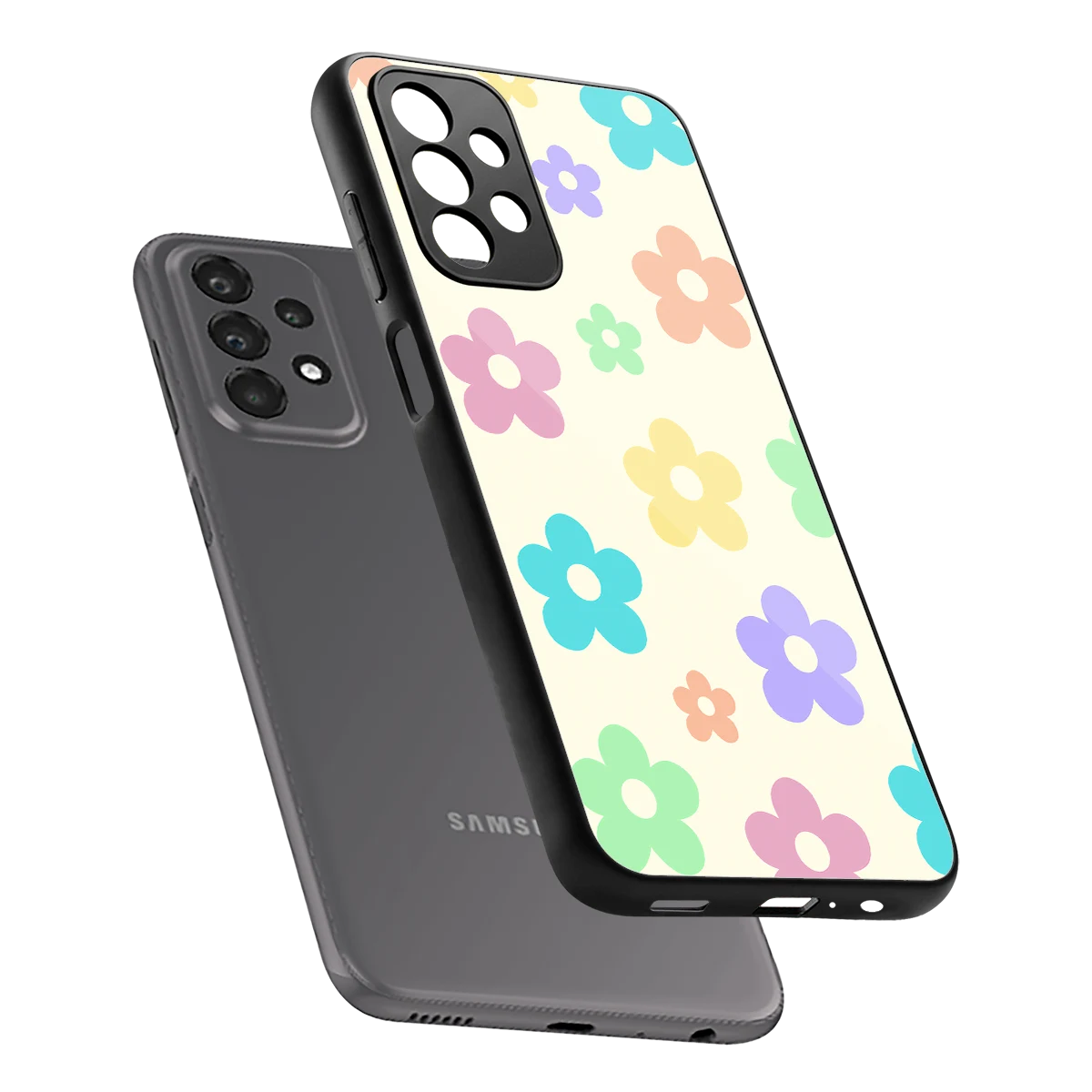 Floral Mosaic sleek samsung galaxy a23 cover with tempered glass back and TPU edges