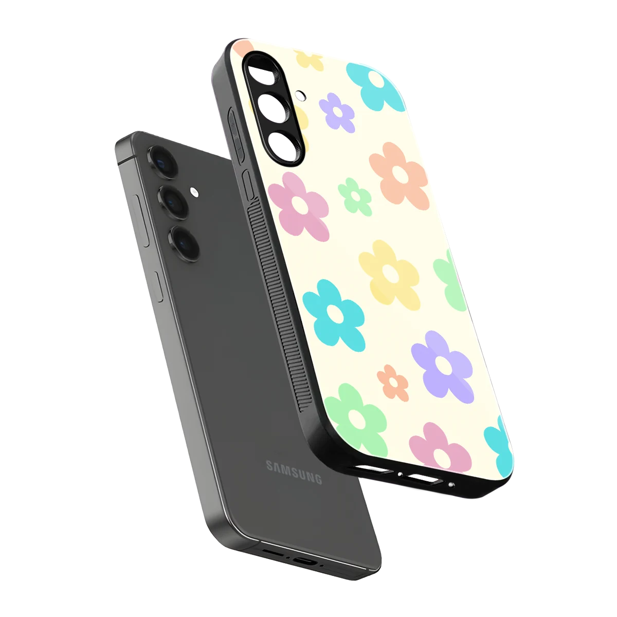 Floral Mosaic sleek samsung galaxy a55 5g cover with tempered glass back and TPU edges
