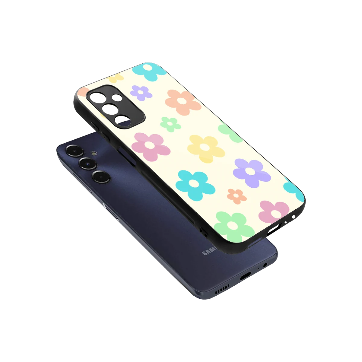 Floral Mosaic sleek samsung galaxy m14 5g cover with tempered glass back and TPU edges