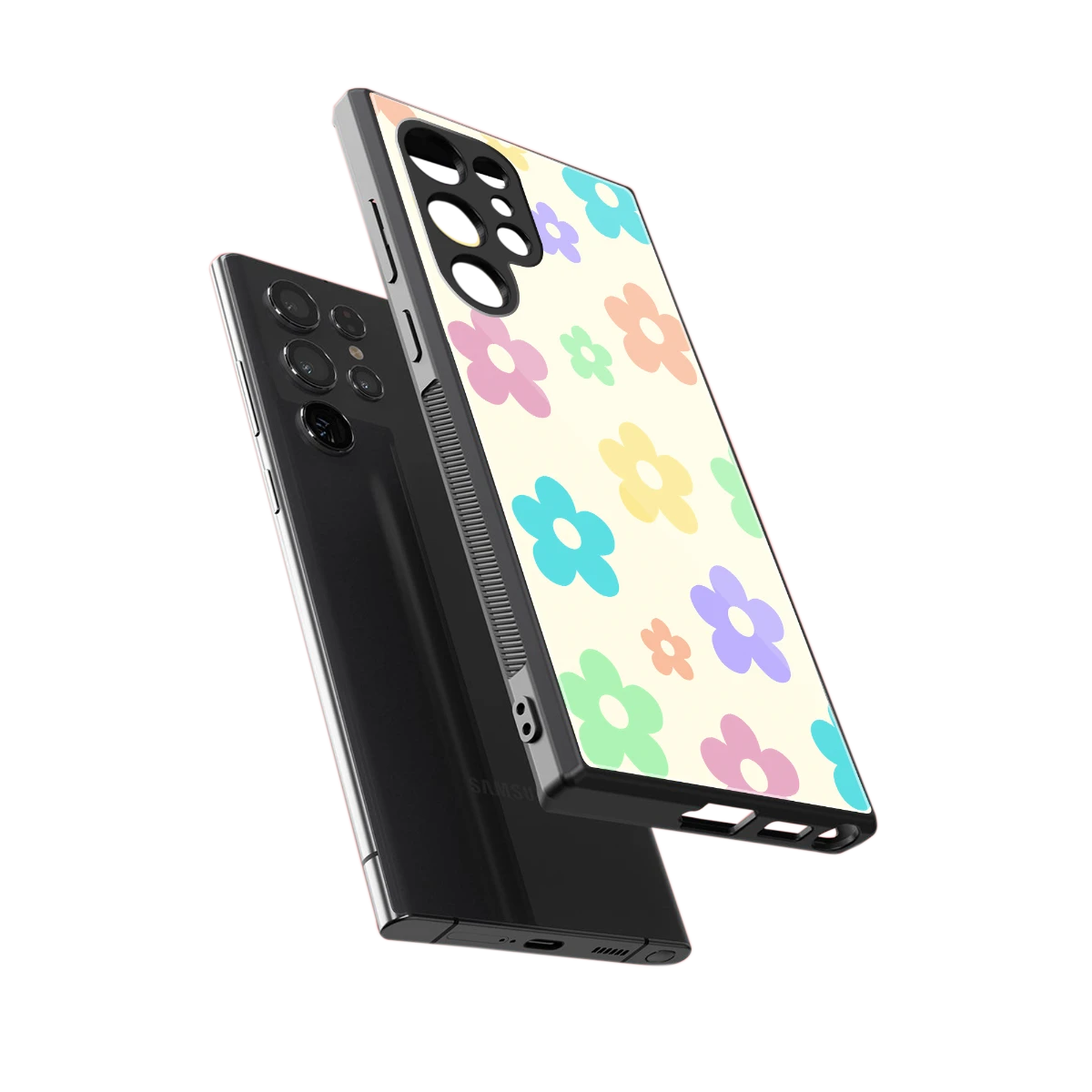 Floral Mosaic sleek samsung galaxy s24 ultra cover with tempered glass back and TPU edges