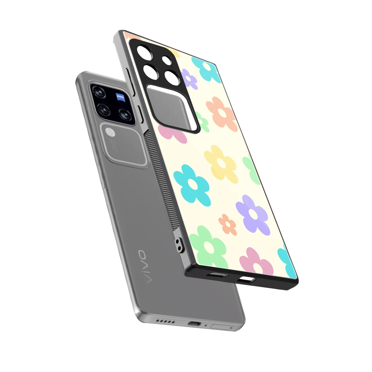 Floral Mosaic sleekvivo v30 pro cover with tempered glass back and TPU edges