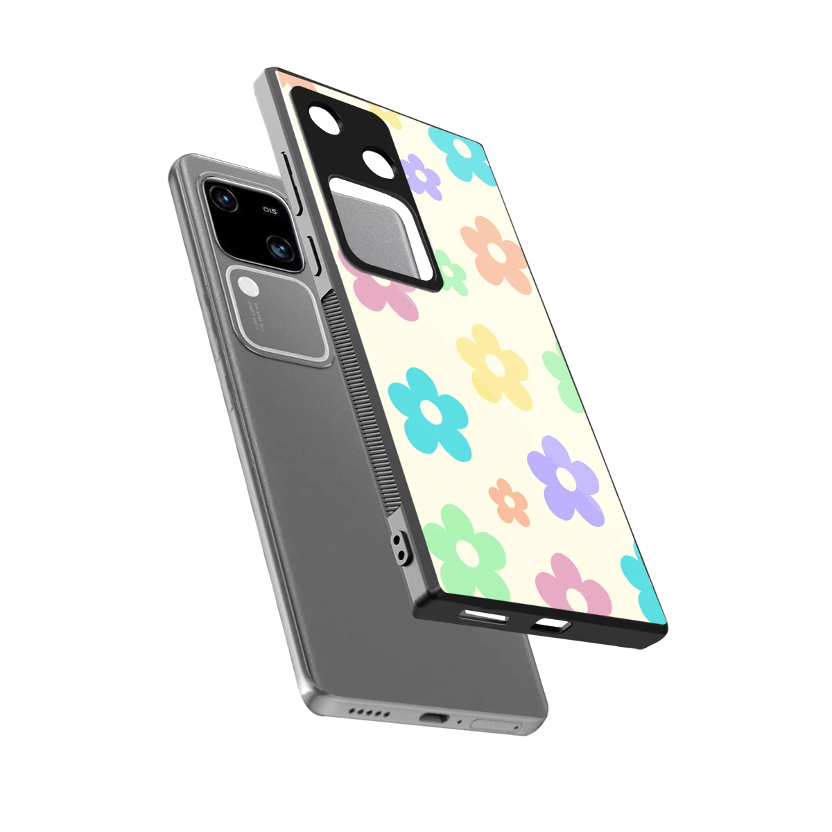 Floral Mosaic sleek vivo v30 cover with tempered glass back and TPU edges