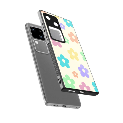 Floral Mosaic sleek vivo v30 cover with tempered glass back and TPU edges