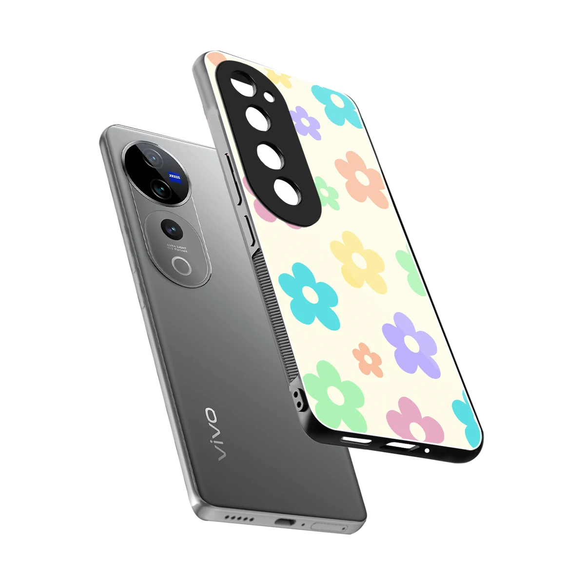 Floral Mosaic sleek vivo v40 pro cover with tempered glass back and TPU edges