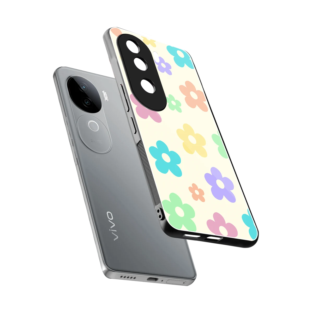 Floral Mosaic sleek vivo v40e cover with tempered glass back and TPU edges