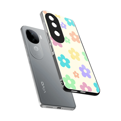 Floral Mosaic sleek vivo v40e cover with tempered glass back and TPU edges