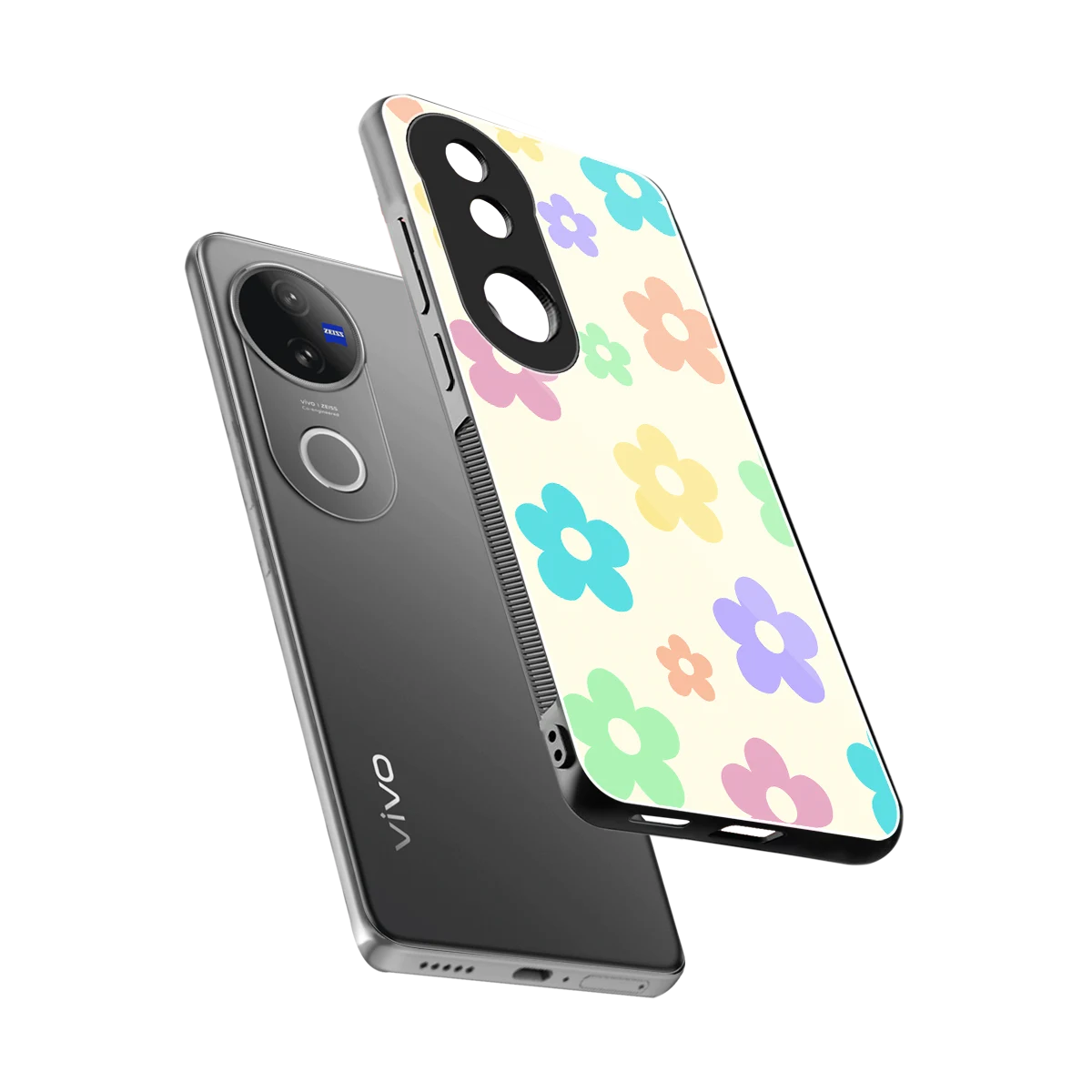 Floral Mosaic sleek vivo v50 cover with tempered glass back and TPU edges