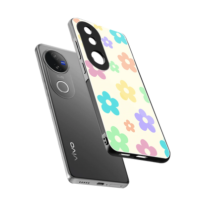 Floral Mosaic sleek vivo v50 cover with tempered glass back and TPU edges