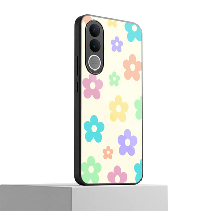 Floral Mosaic vivo v70 fe mobile cover | shockproof glass phone case