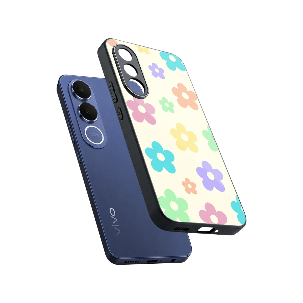 Floral Mosaic sleek vivo v70 fe cover with tempered glass back and TPU edges