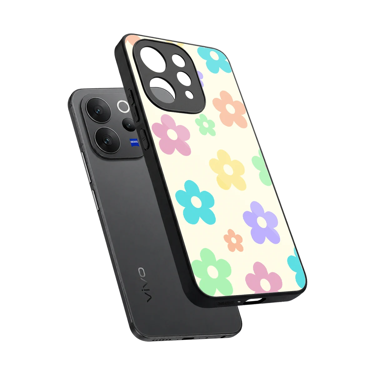 Floral Mosaic sleek vivo v70 cover with tempered glass back and TPU edges