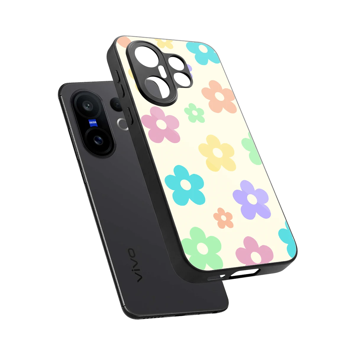 Floral Mosaic sleek vivo x200 fe cover with tempered glass back and TPU edges