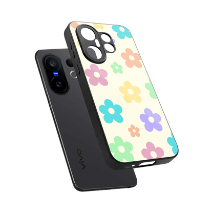 Floral Mosaic sleek vivo x200 fe cover with tempered glass back and TPU edges