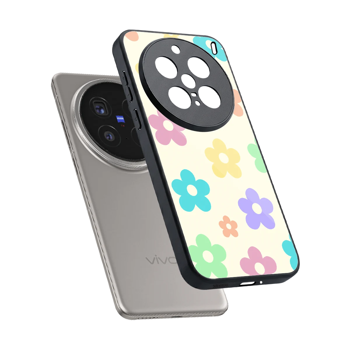 Floral Mosaic sleek vivo x200 pro cover with tempered glass back and TPU edges