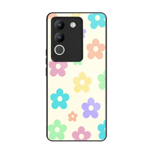 Floral Mosaic back phone cover | glass case for vivo y200 5g