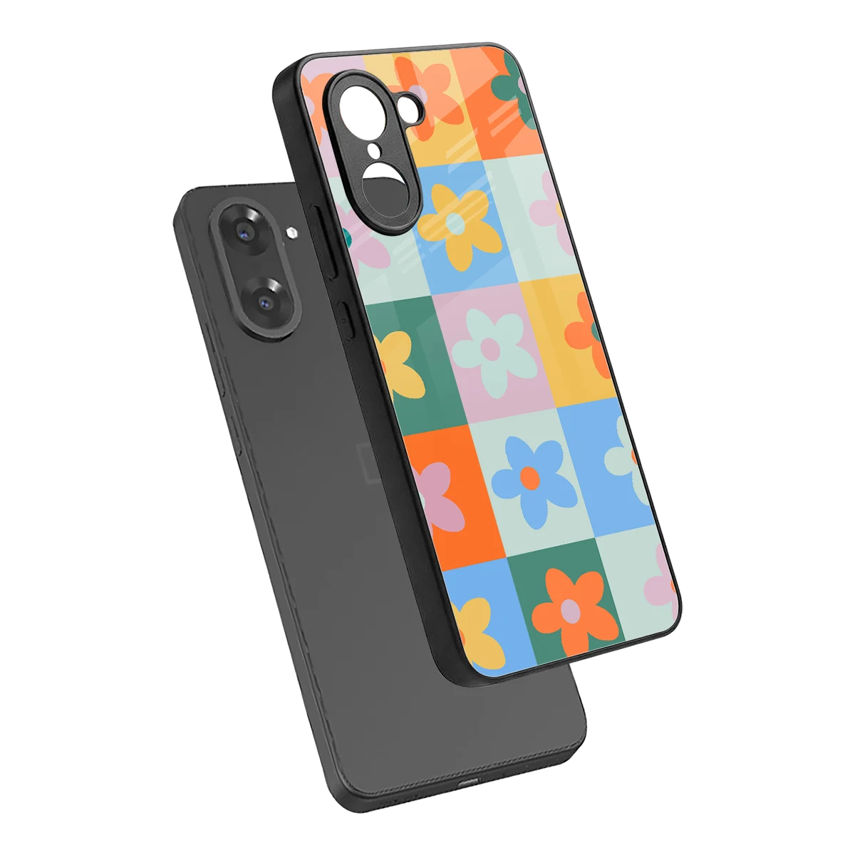 Floral Patchwork sleek oneplus nord ce5 5g cover with tempered glass back and TPU edges