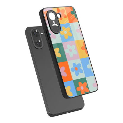 Floral Patchwork sleek oneplus nord ce5 5g cover with tempered glass back and TPU edges