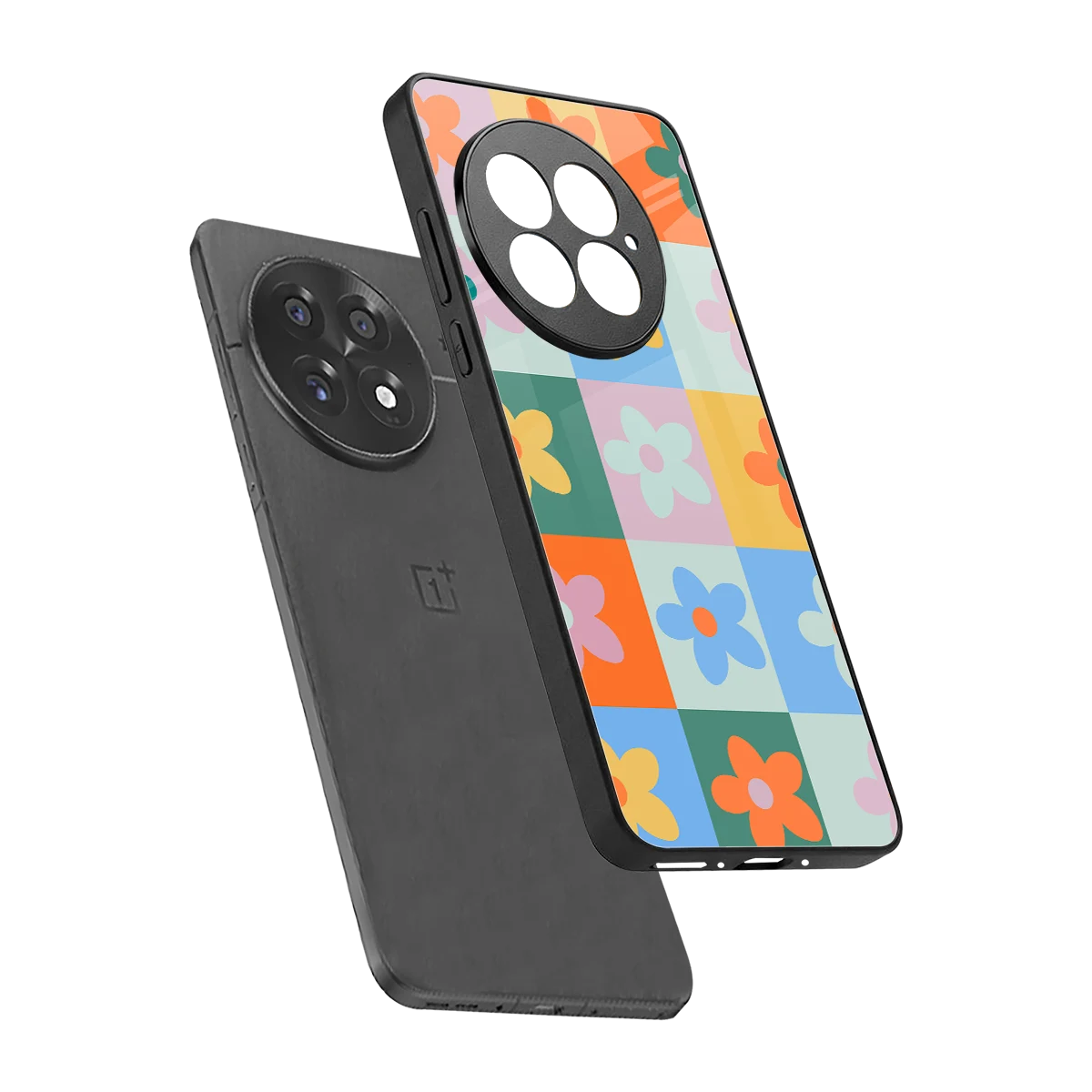 Floral Patchwork sleek oneplus 13 cover with tempered glass back and TPU edges