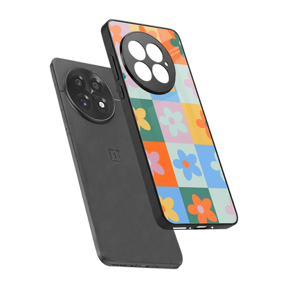 Floral Patchwork sleek oneplus 13 cover with tempered glass back and TPU edges