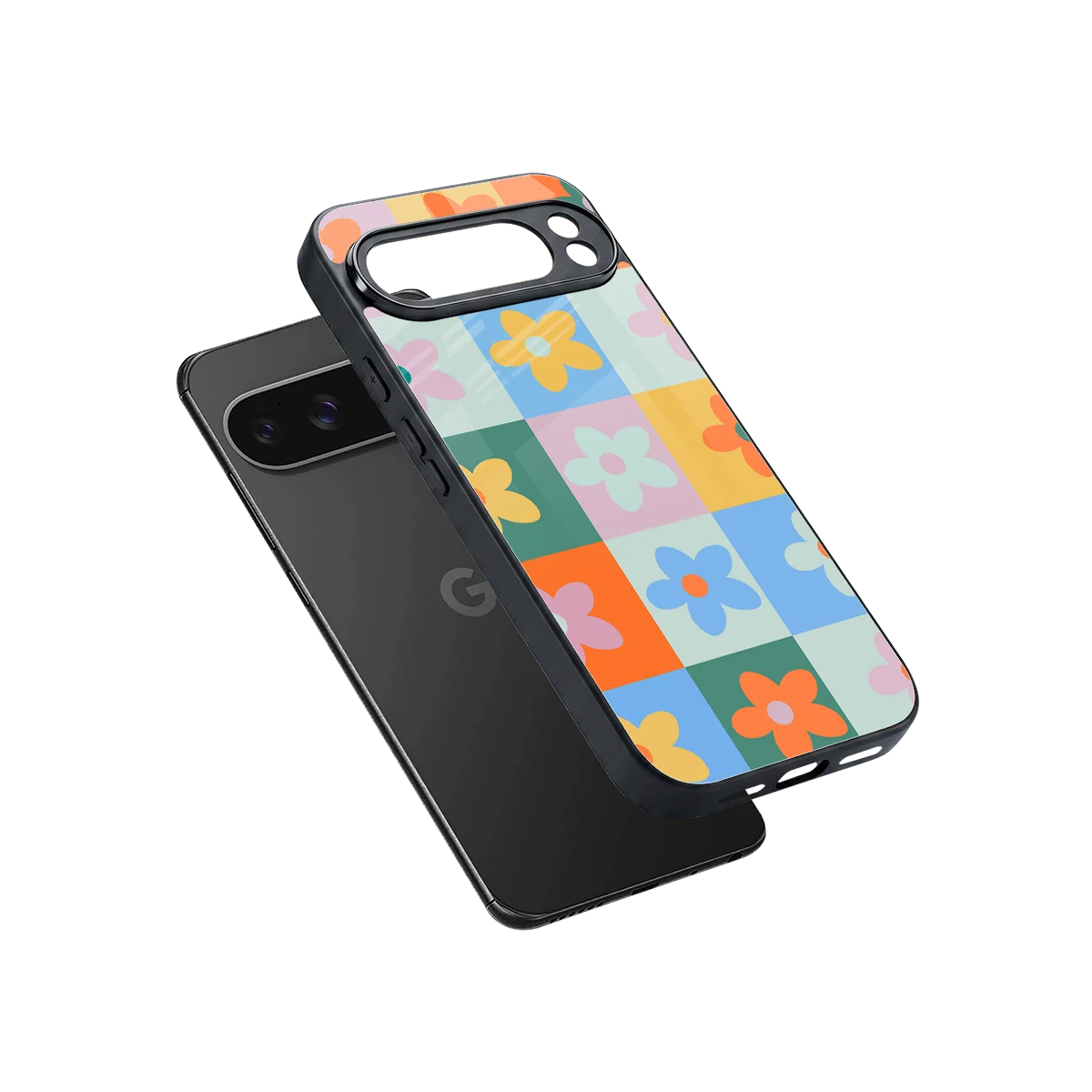 Floral Patchwork sleek google pixel 10 pro xl cover with tempered glass back and TPU edges