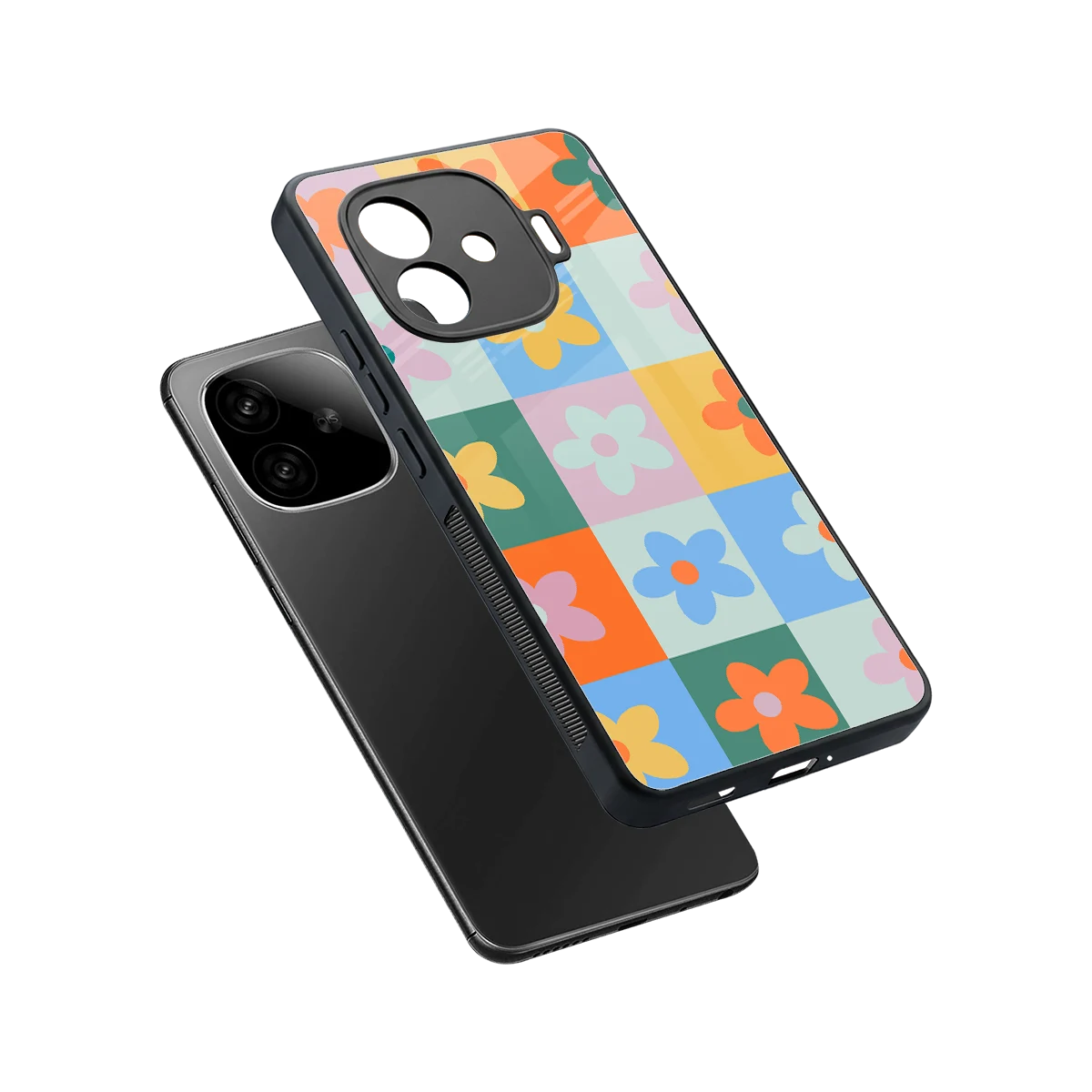 Floral Patchwork sleek iqoo neo 10r 5g cover with tempered glass back and TPU edges