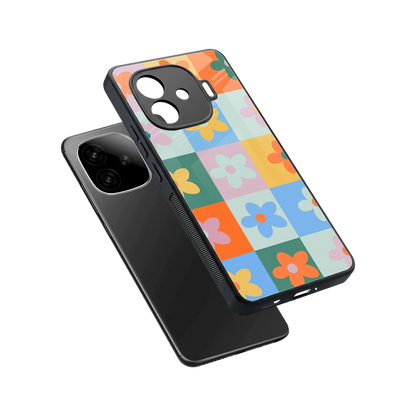 Floral Patchwork sleek iqoo neo 10r 5g cover with tempered glass back and TPU edges