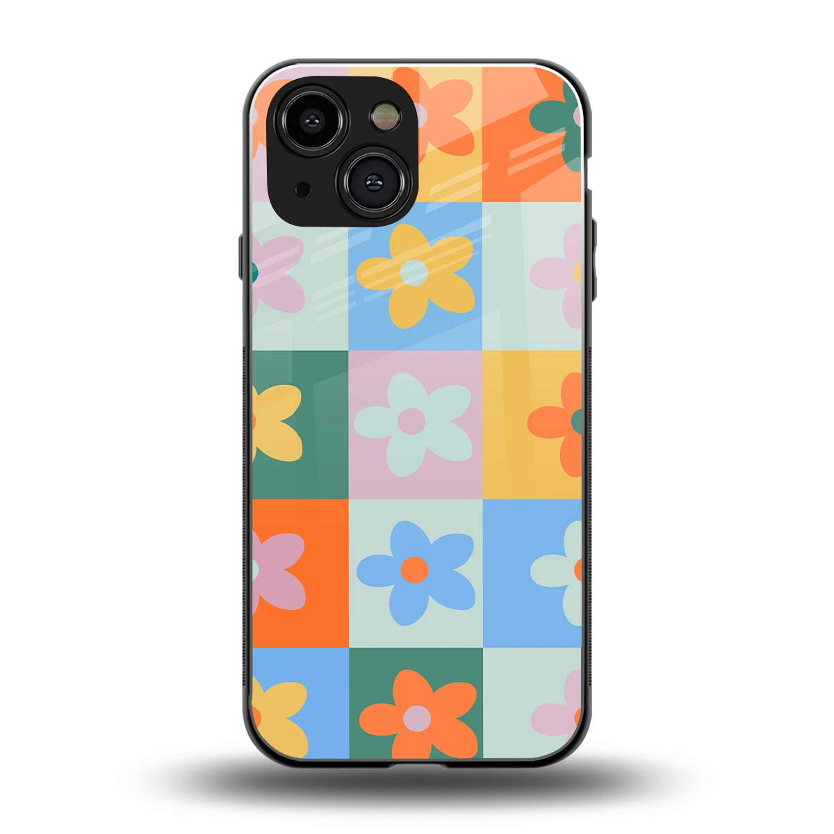 Floral Patchwork back phone cover | glass case for iphone 13 mini