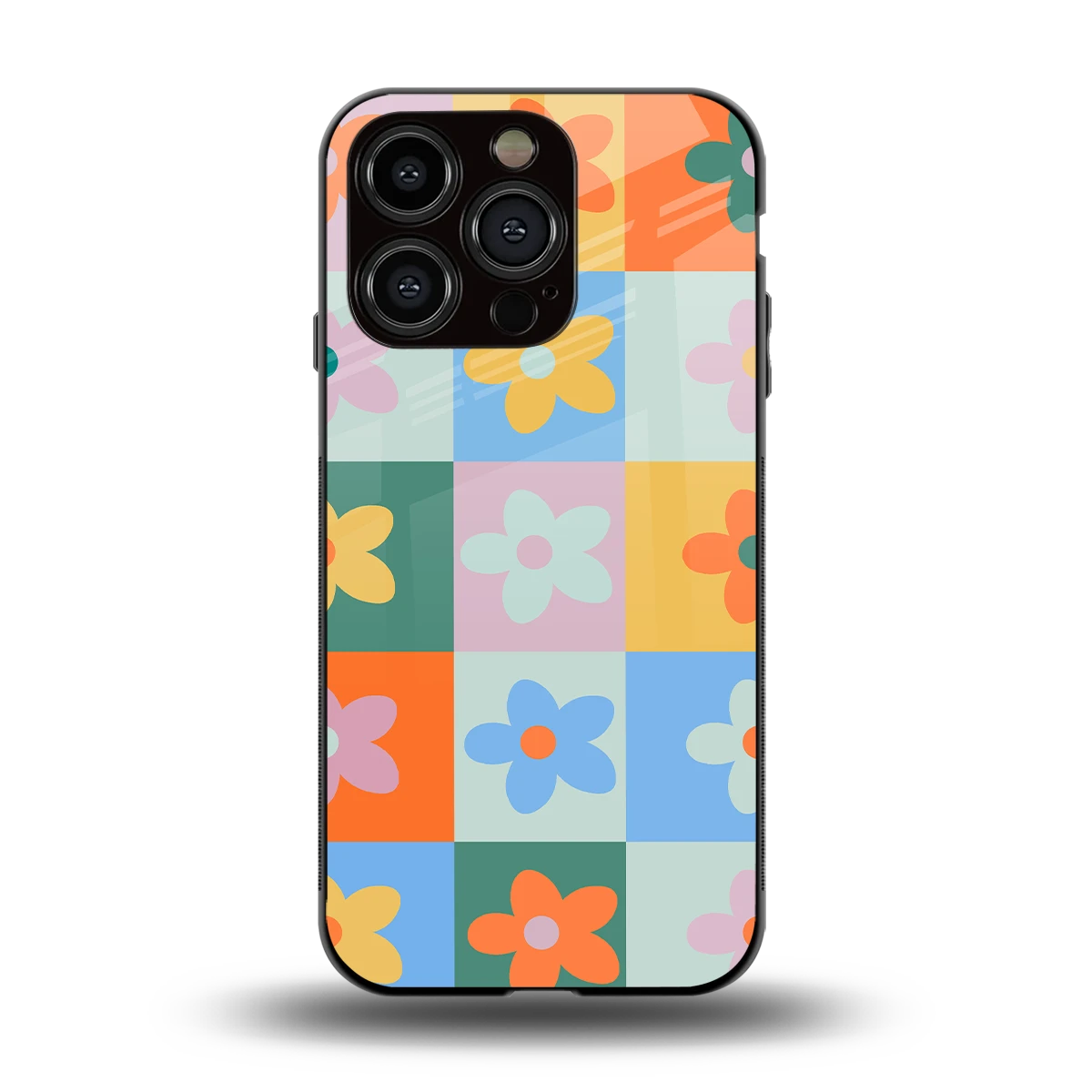 Floral Patchwork back phone cover | glass case for iphone 13 pro