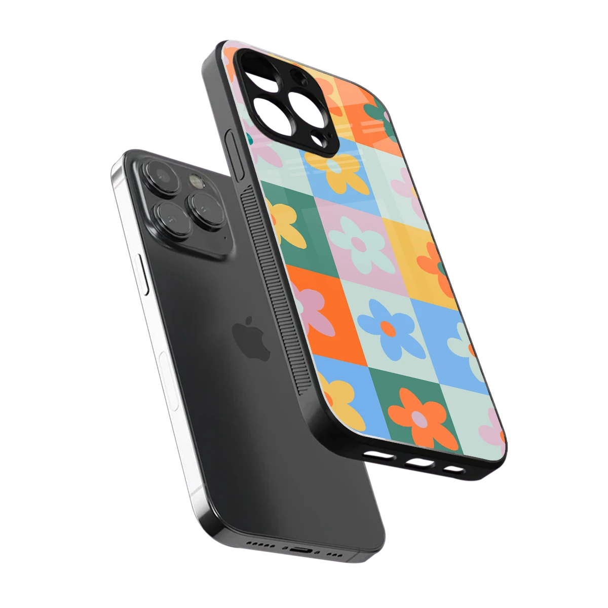 Floral Patchwork sleek iphone 13 pro cover with tempered glass back and TPU edges